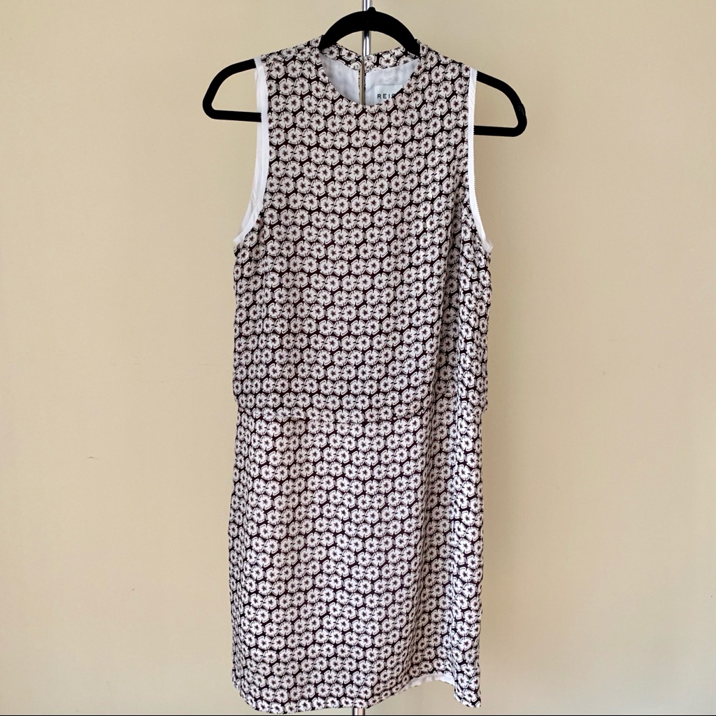 Reiss Brown And Cream Tiered Floral Dress